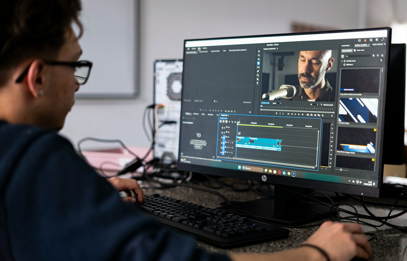 Video editor producing localized digital content on a professional workstation
