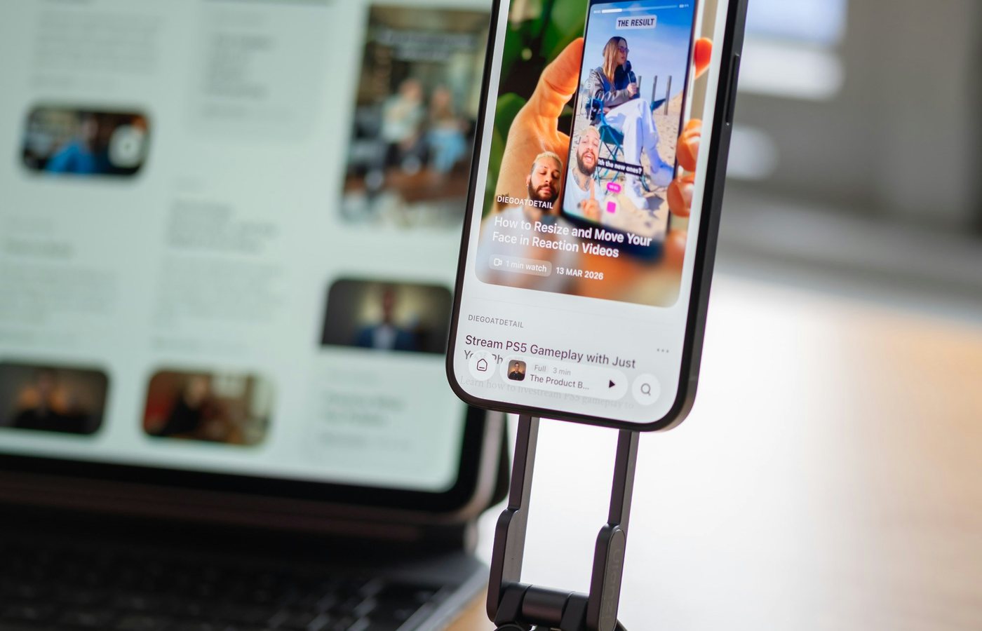 Smartphone on a tripod used for social media content production and distribution